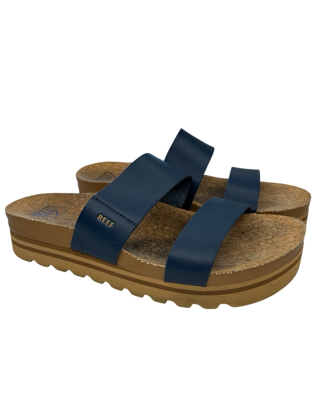 Reef Cushion Vista Hi Platform Slide Sandals Womens Size 9 M Chunky Navy Blue